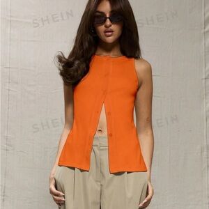 NEW Shein Musera Bright Orange Jersey Button Tank Top